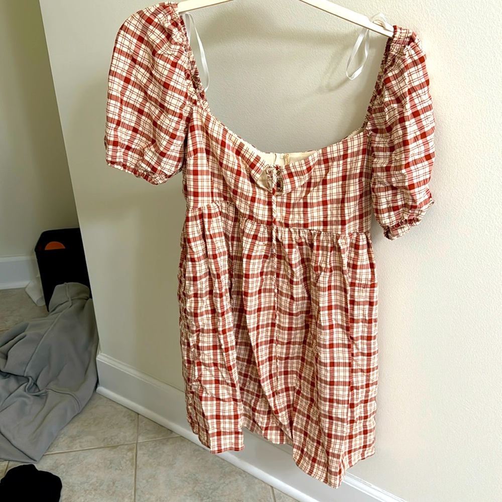 Rust and cream plaid babydoll dress- never worn